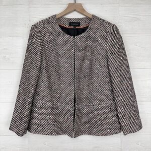 Talbots Tweed Blazer Lady Jacket Women 12 Black Pink Long‎ Sleeves Round Neck